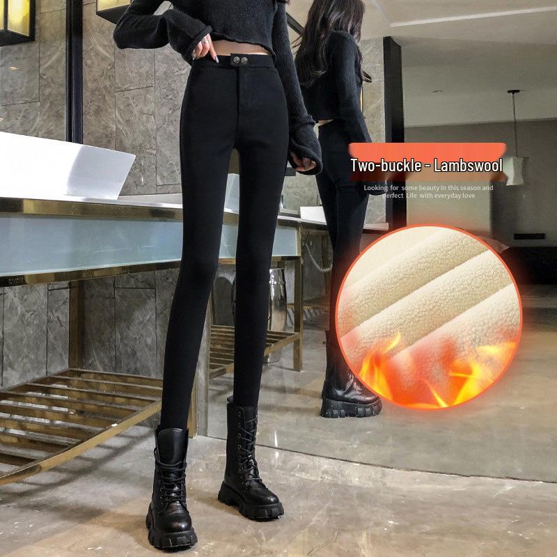 Damen Schwarz Plus Samt Lammwolle Baumwolle Leggings - Dicke, Warme Hose für Herbst/Winter 2025