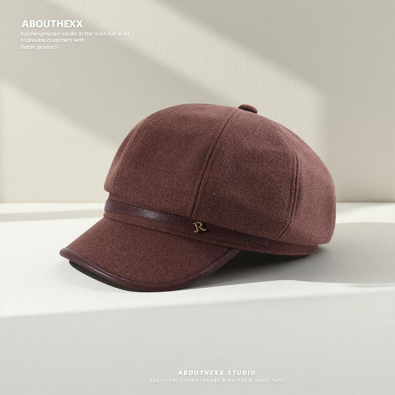 

Осенняя Новая Восьмиугольная Шляпа для Женщин Универсальный Берет Британский Стиль Ретро Подчеркивающая Лицо Маленькая Шерстяная Шляпа Газетчика Трендовая M（56-58cm）