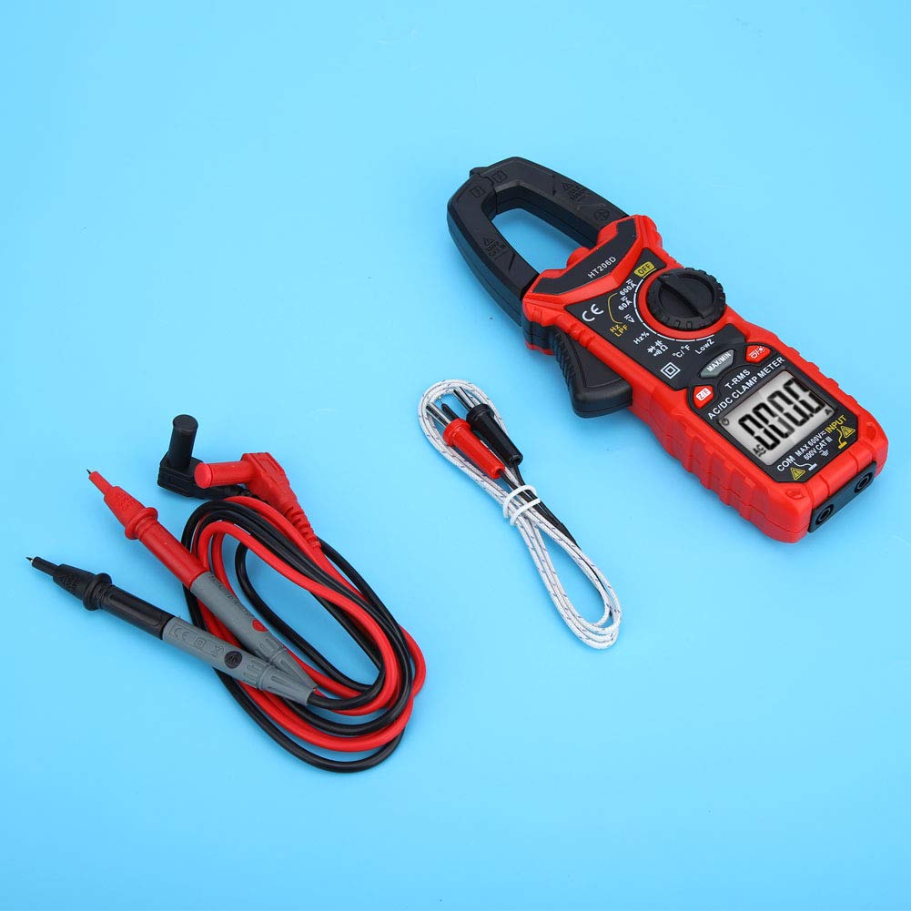 AC DC Mini Digital Clamp Meter for Measuring Voltage AC Current Non-Contact Continuity Tester 6000 Counts Readout Multimeter for Workshop(HT206D)
