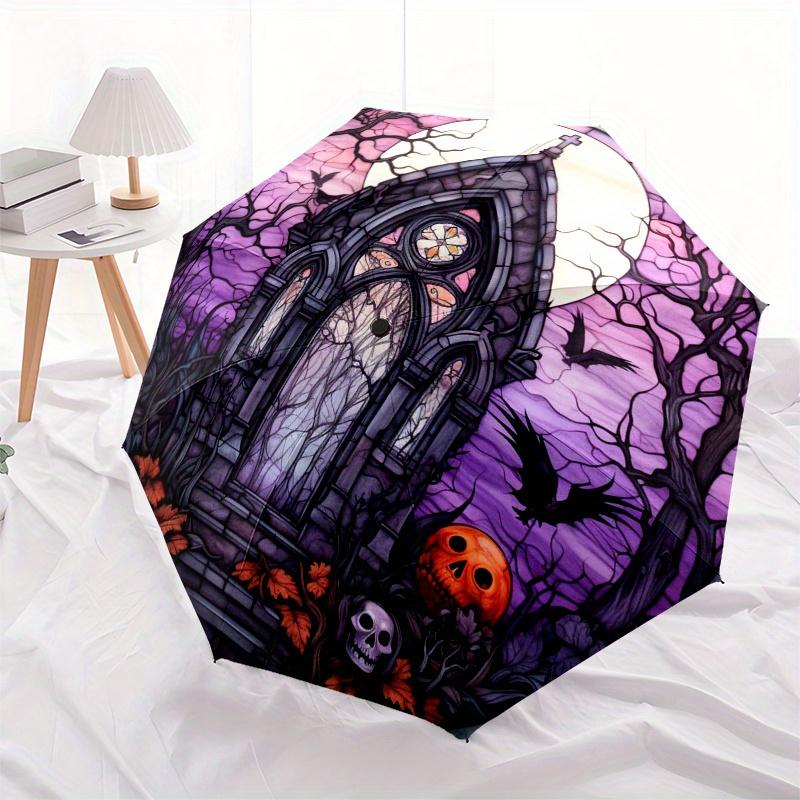 Gothic Moonlit Cemetery Stained Window Art PrintUmbrella, Portable 3-Fold Compact Umbrella,Christmas Gift ES453