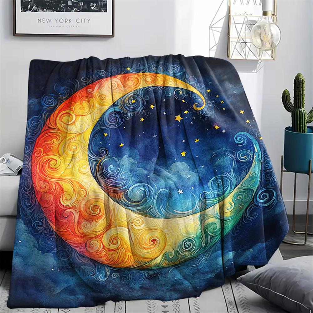 New Moon Print Flannel Blanket, High Quality Comfortable for All Seasons, Home Decor, Warmth and Comfort, Perfect for Christmas Gifts