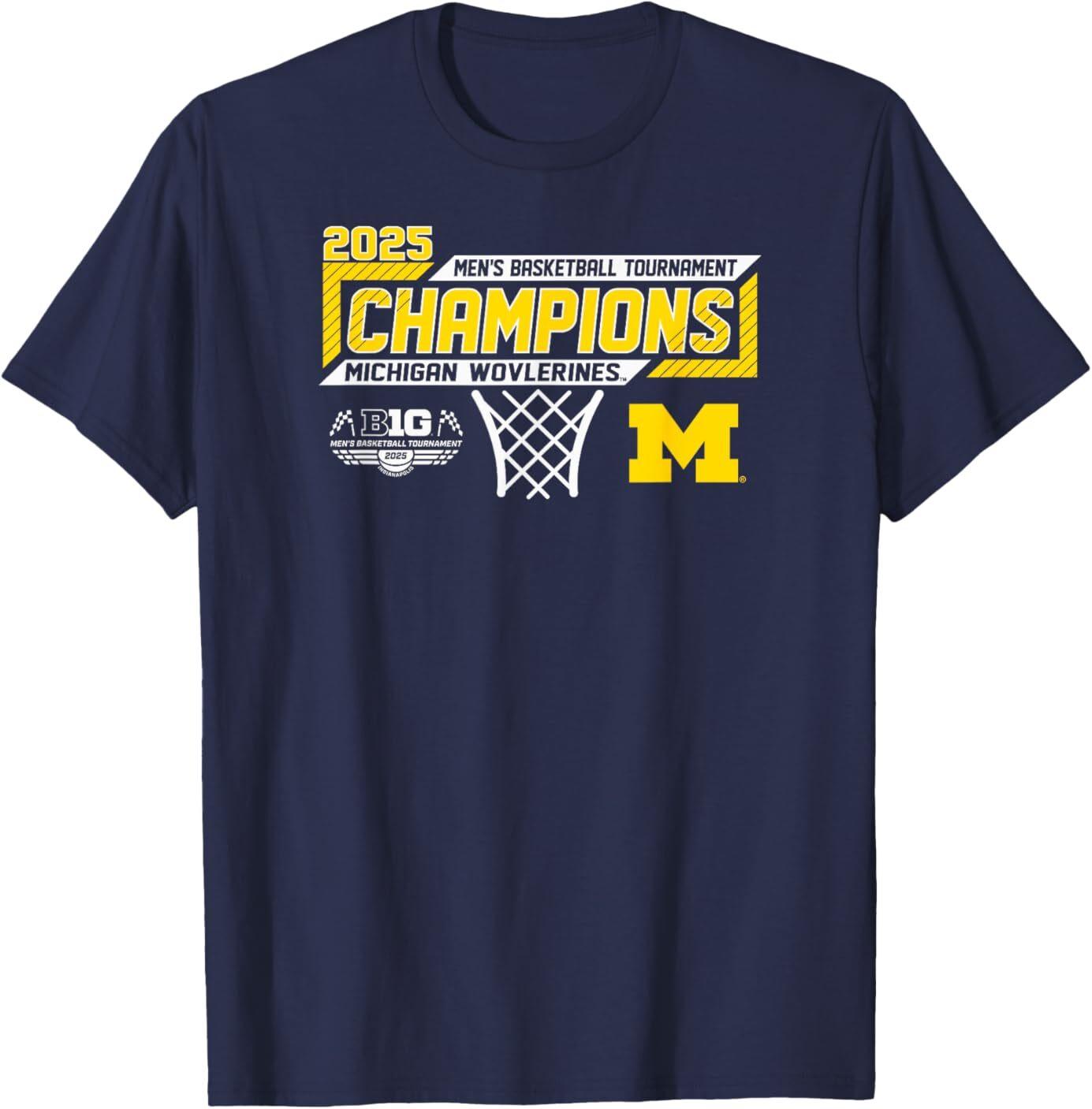 Michigan Wolverines Men s Basketball Big Ten Champs 2025 Navy blue T-Shirt S