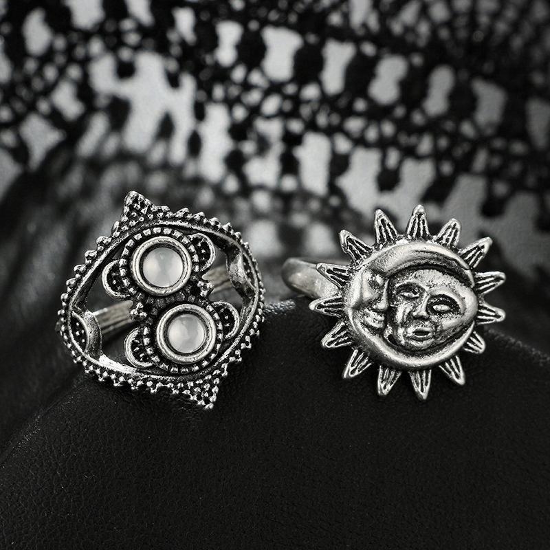 Silver Retro Punk Boho Ring Set 75