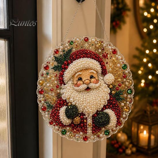 Kristalltextur Ornamente Weihnachten DIY Falsche Diamantmalerei Hängend, Weihnachtsmannkranz Acryl Anhänger, Perlen Kreative Fensterdekorationen Perlen Handwerk