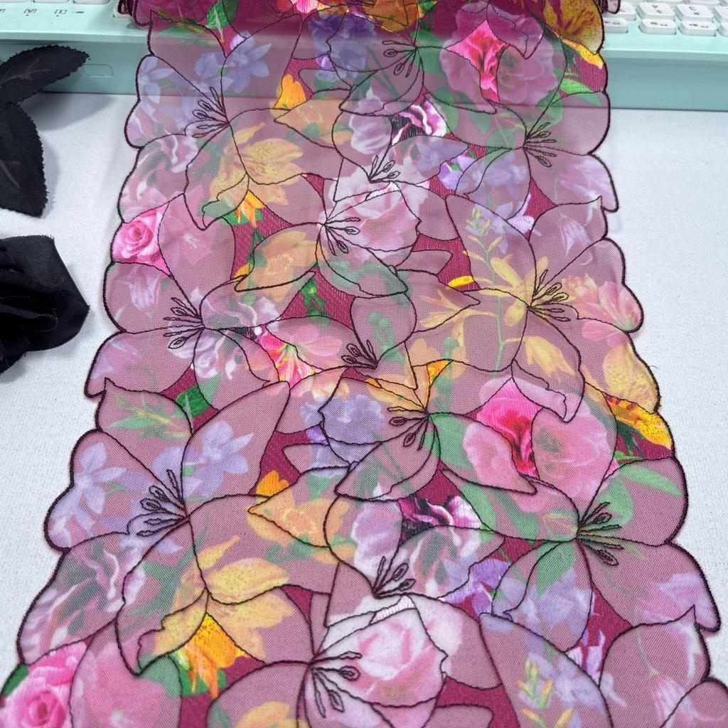 1m x 20.5cm Printed Embroidery Tulle Lace, Multicolored Embroidered Net Sewing Fabric Lace for Dress, Lingerie, Bra, Underwear, Garment