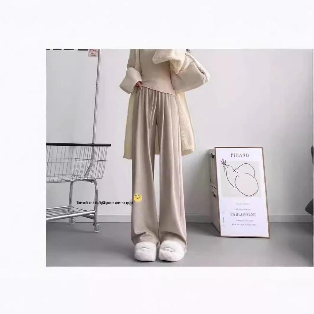 2024 Women's Glutinous Rice Wide-Leg Pants - Spring/Autumn Casual Loose Straight-Leg Style