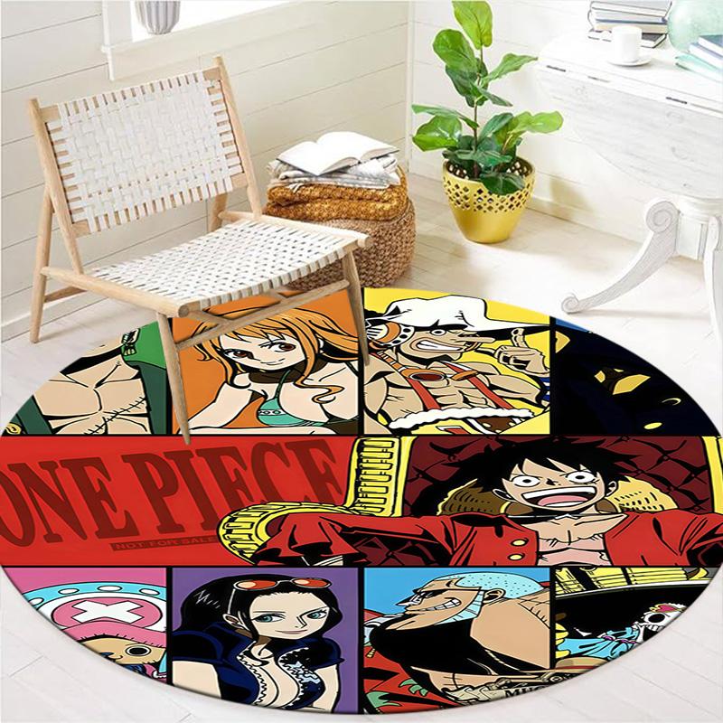 Anime One Piece Round Area Rug Carpet Rug For Living Room Bedroom Sofa Playroom Decor Nonslip Floor Mat