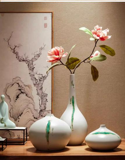 Zen Dried Flowers Vase Ornament for Dining Table, Entrance Hall, Living Room, or TV Cabinet