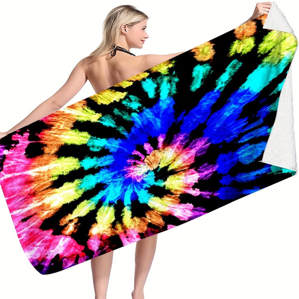 Tie-Dye Laser Pattern Microfiber Beach Towel, Vibrant Summer Design Quick-Dry for Beach Pool