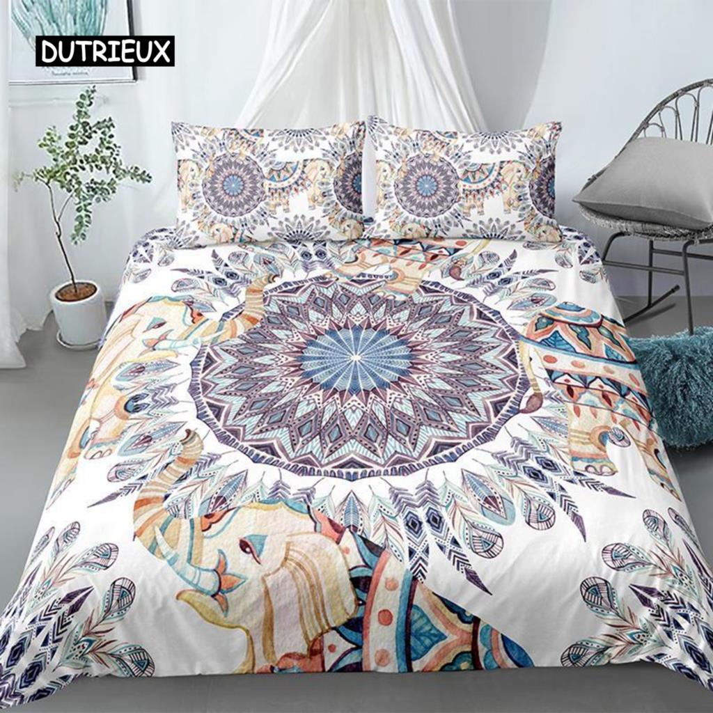 Mandala Duvet Cover Set King Polyester Tie Dye Paisley Quilt Cover Purple Boho Hippie Trippy Floral Exotic Style Bedding Set