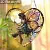 Acrylic Heart-Shaped Fairy with Moon Suncatcher, Stained Glass Style Window Hanging Ornament for Fantasy and Nature Lovers