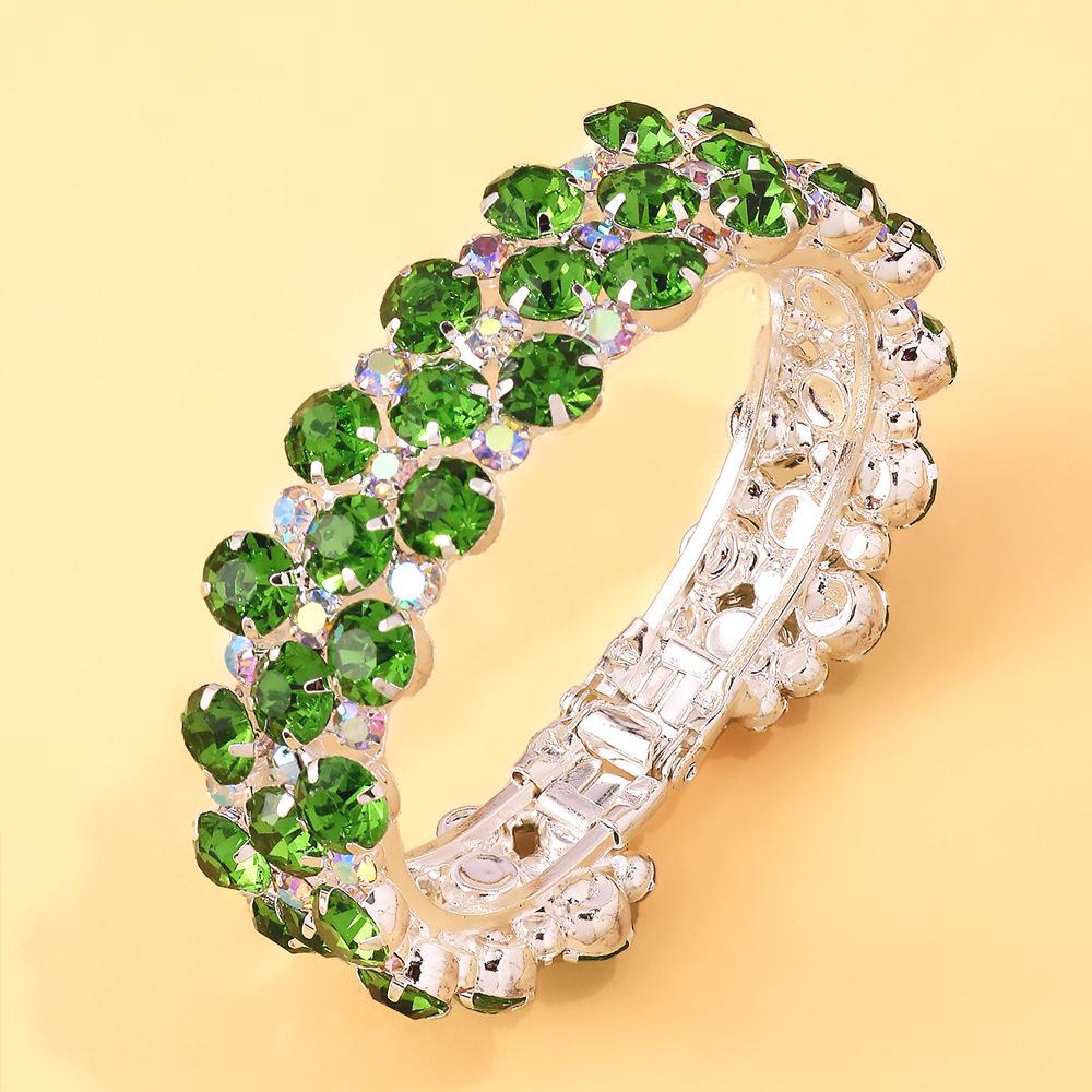 Full Diamond Open Round Bracelet Fashion Green Rhinestone Bracelet Women'S Bracelet