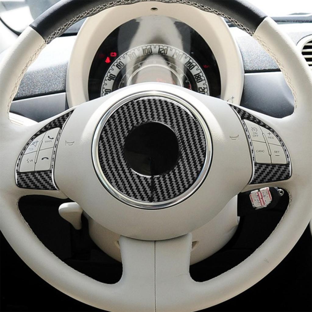 3Pcs Steering Wheel Accent Cover Trim Carbon Fiber Interior Moulding Sticker For Fiat 500 2012-15 Interior Accessories