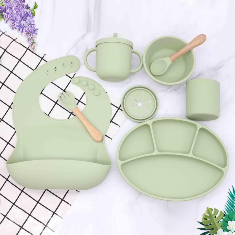 RuHan Silicone Integrated Baby Plate & Bowl Feeding Set