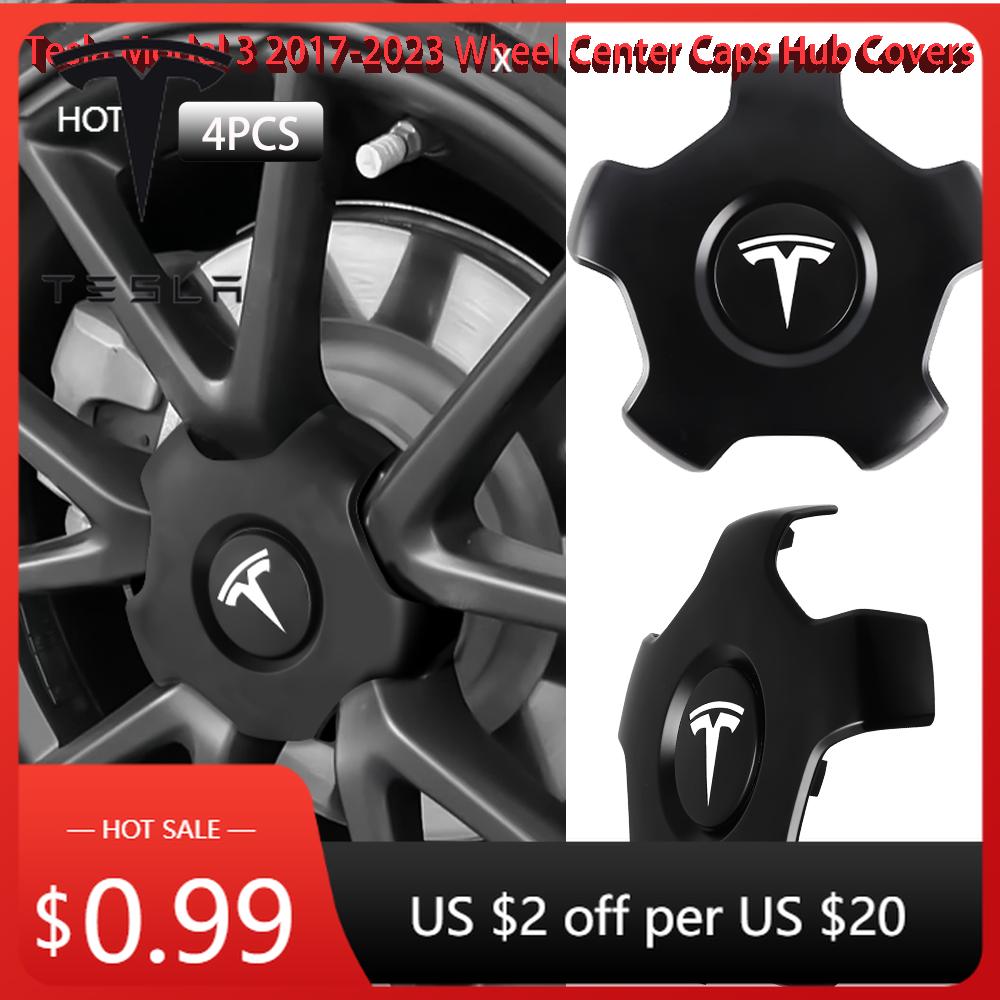 Car Sticker 2025 Hot 4pcs/set For Tesla Model 3 2017-2023 Wheel Center Caps Hub Covers Five Claw Type Athletic Hubcaps Car Decor nero