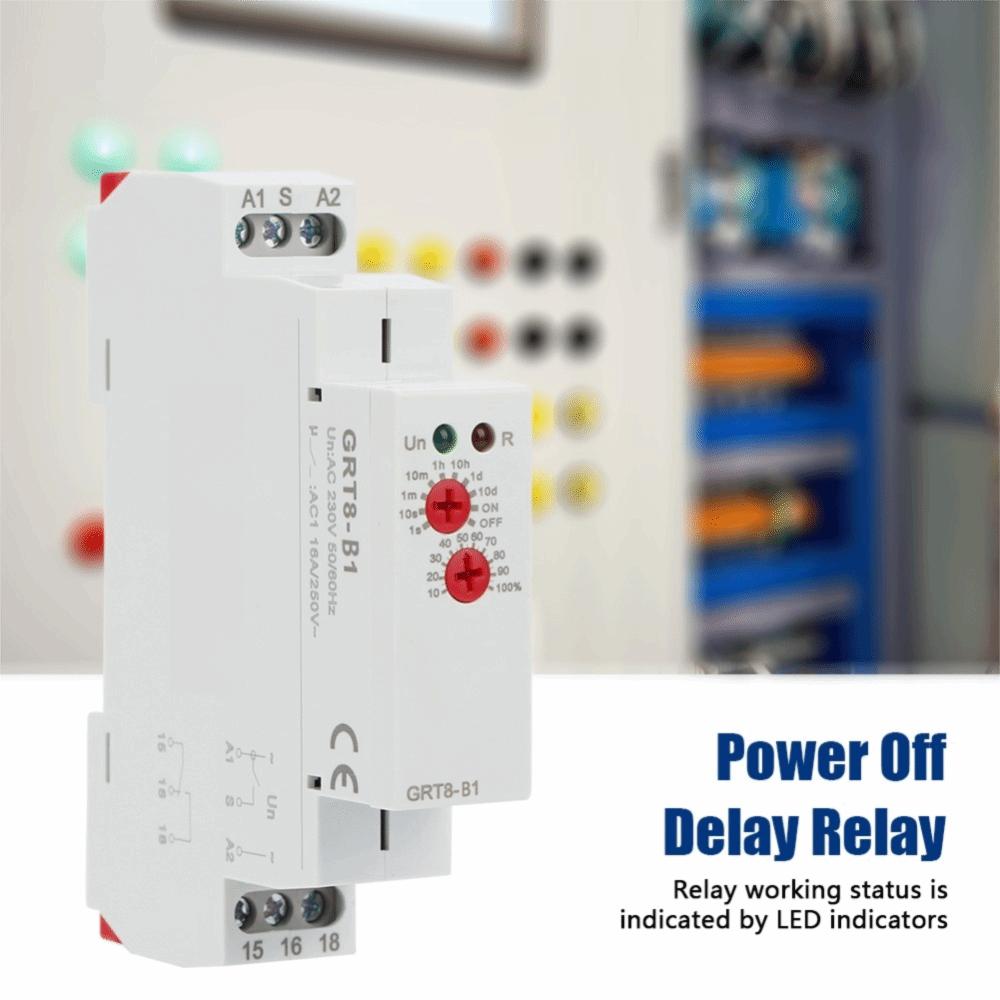 Intelligentes Relais GRT8-B1 Ausverzögerungszeitrelais Einstellbare Verzögerung AC 230V Ausverzögerungsrelais Mini-Größe Aus-Timer-Relais Verzögerungszeitgeber-Systeme