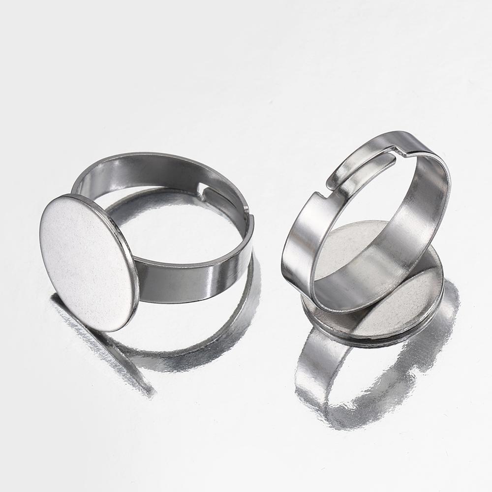 10pcs 8/10/12/14mm Stainless Steel Adjustable Ring Bezel Settings Blank Cabochons Base Tray  for DIY Jewelry Making  Supplies