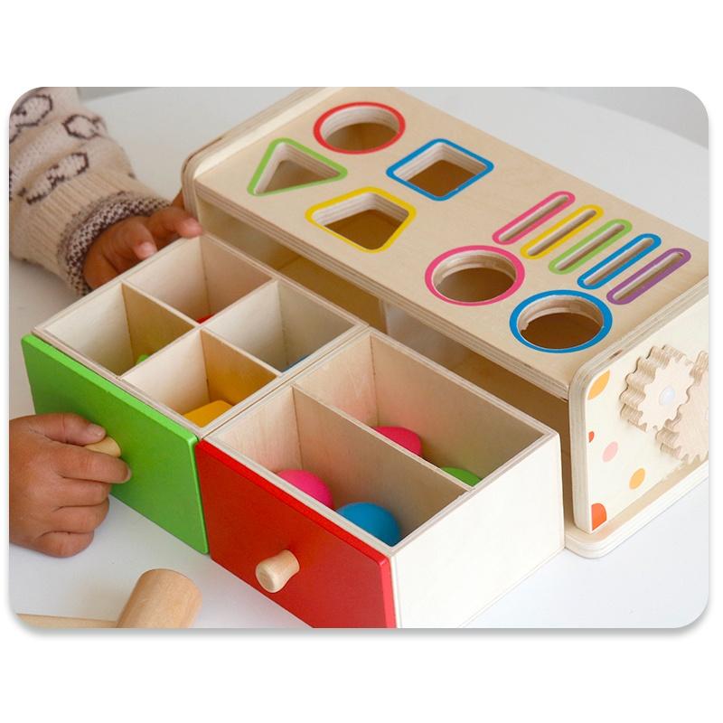 Montessori Wooden Sorting Stacking Toy for Kids Drawer Box Busy Board Matching Game Color Shape Sorting Toys Fine Motor Sensory