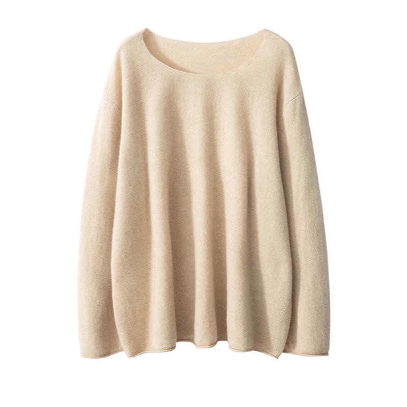 Women's 100% Pure Cashmere One-Shoulder Long Sleeve Sweater - Soft, Loose-Fit Knitwear for Autumn/Winter.