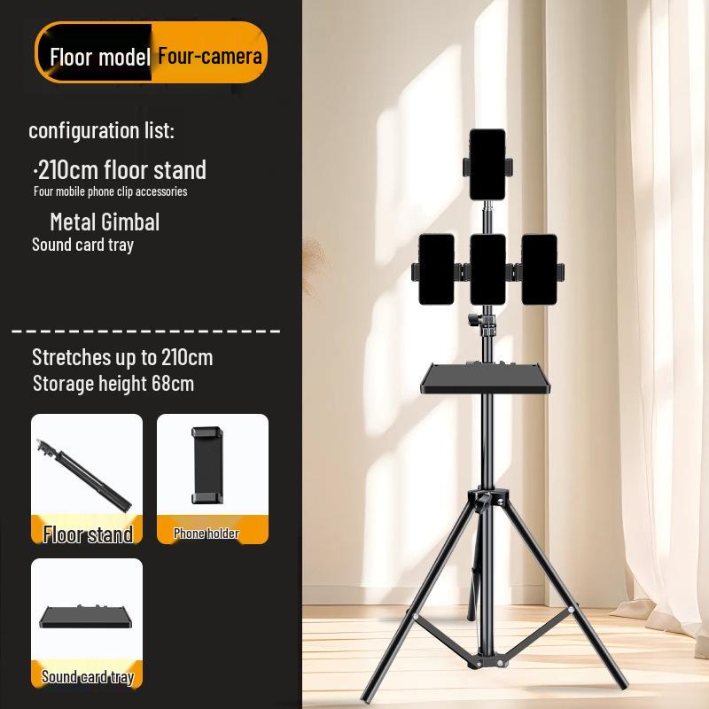 2025 Multi-Angle Phone Livestream Stand with Sound Card Tray & Tripod Support
