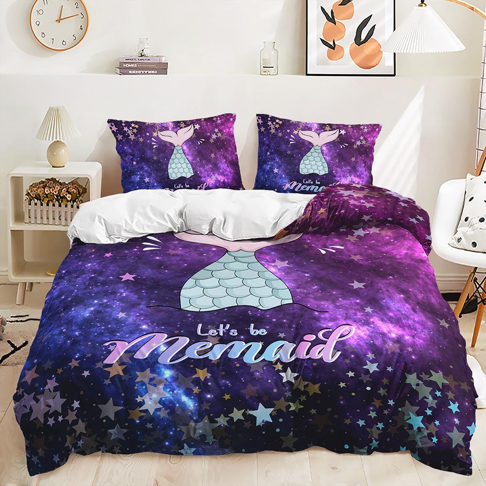 Three-Piece Set Cartoon Mermaid Quilt Cover Bedding Digital Printing Two-Piece Set