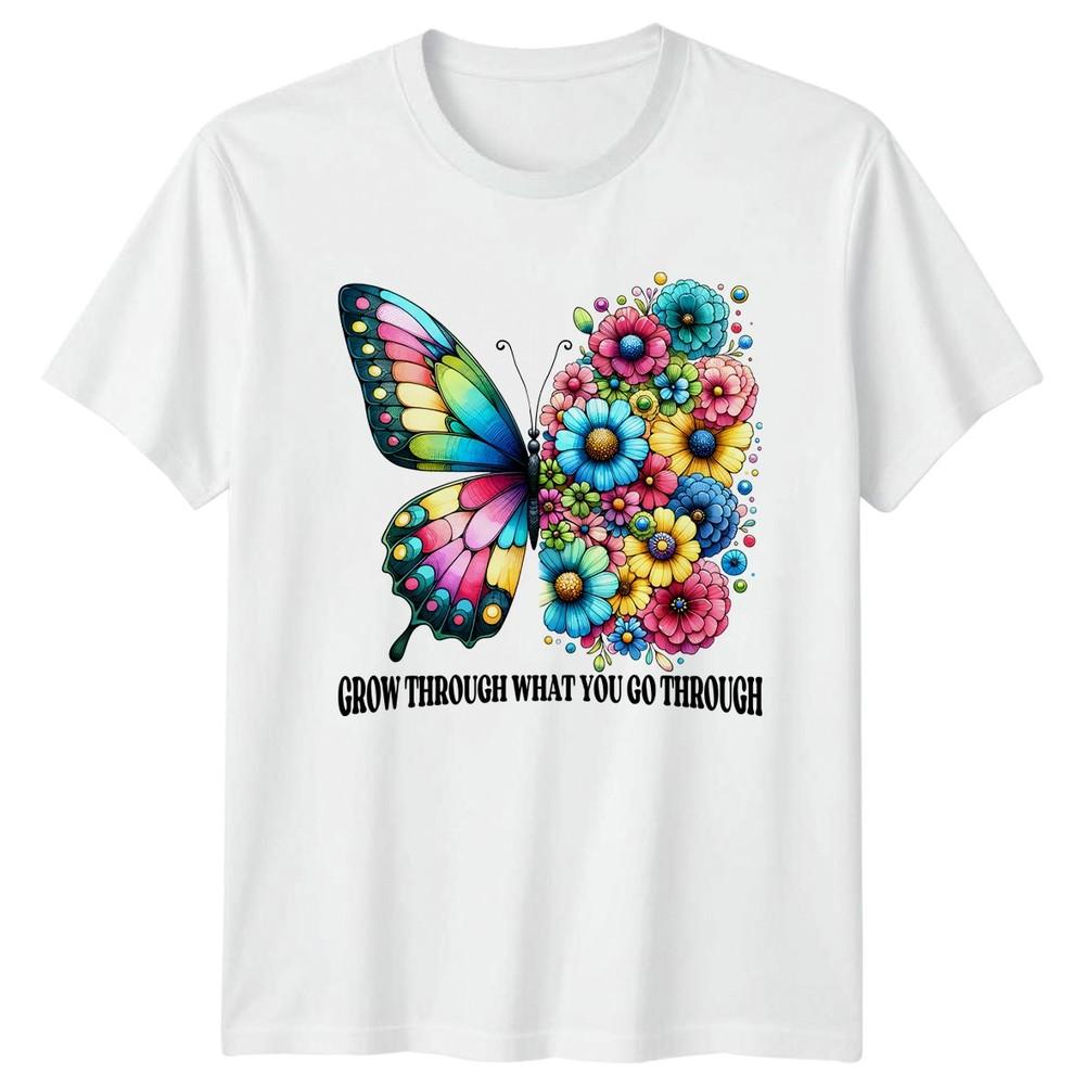 Grow Through What You Go Through Unisexs TShirt Butterfly Floral Motivational S