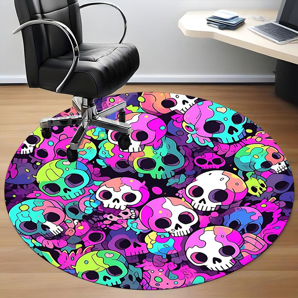 1PC Skull Party Office Round Area Rug, Mat Suitable For Office, Under Office Chairs Bedroom Living Room Home Decor, Room Deco
