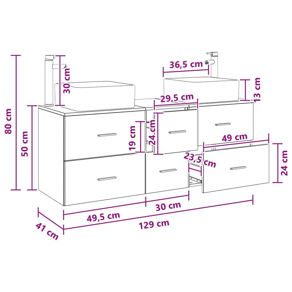 Bathroom Cabinet Set 3 Pcs Black 49.5 X 41 X 63 Cm