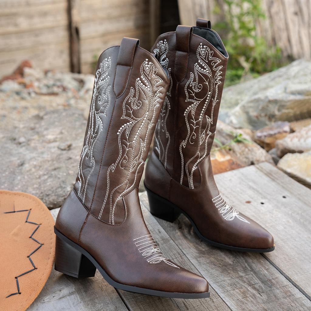 Large Size Cowboy Knight Boots High Boots High Heel Boots White Western Boots Women