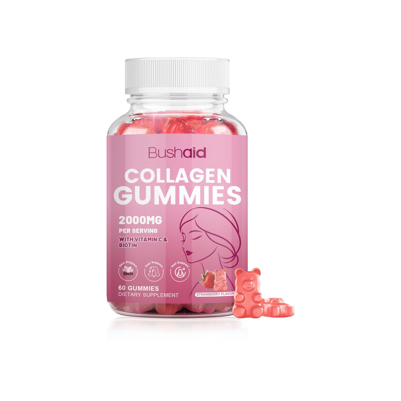 

BUSHAID Collagen Gummies: Vitamin-Rich Supplement for Hair, Skin, and Nails.