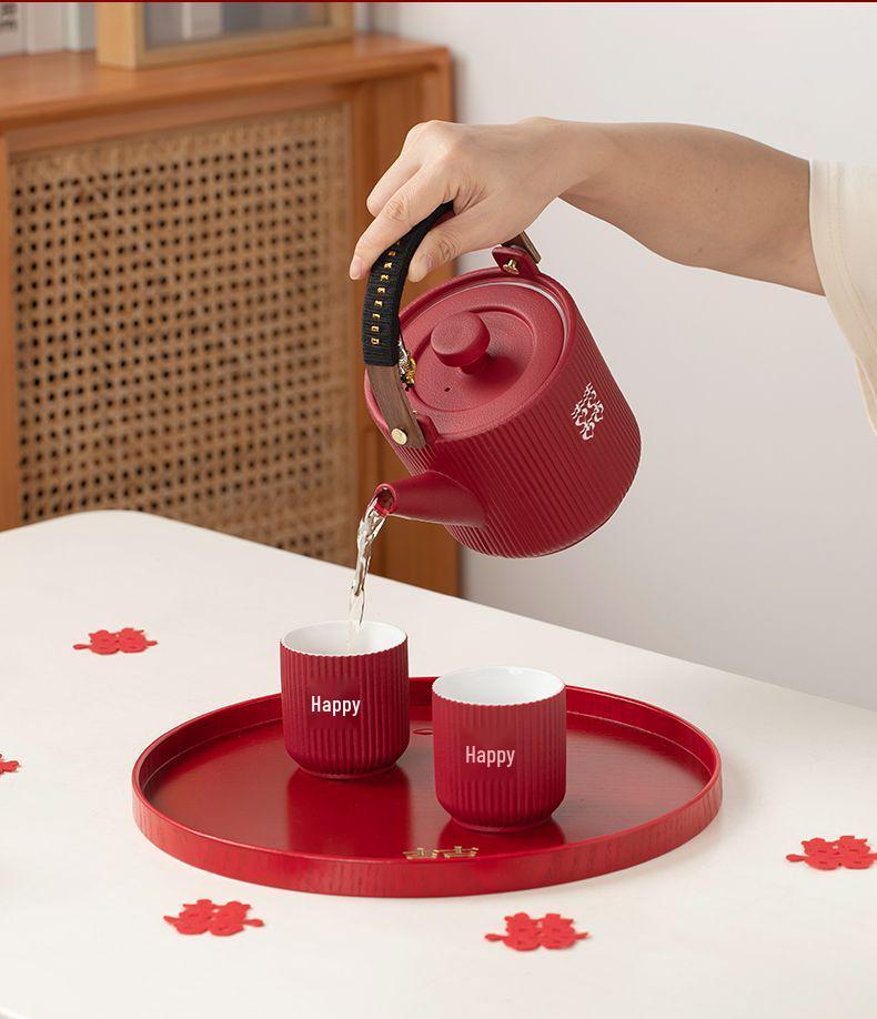 Wedding Tea Set: Teacups & Teapot Gift for Newlyweds, Perfect for Tea Ceremony, Toasting, & Dowry Souvenir
