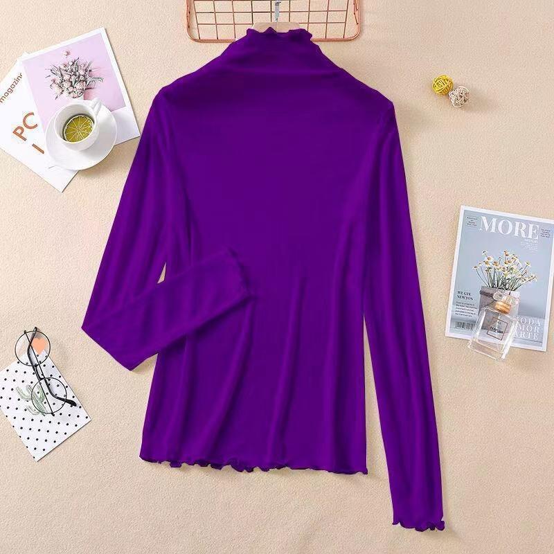 Thin Sunscreen Ice Silk Shirt Women's Long-sleeved Spring and Summer New Mesh Bottoming Shirt Foreign Style Inner Top