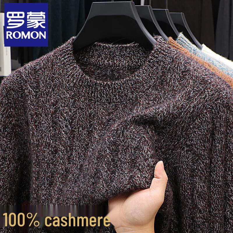 ROMON Men's 100% Cashmere Crew Neck Thickened Winter Sweater