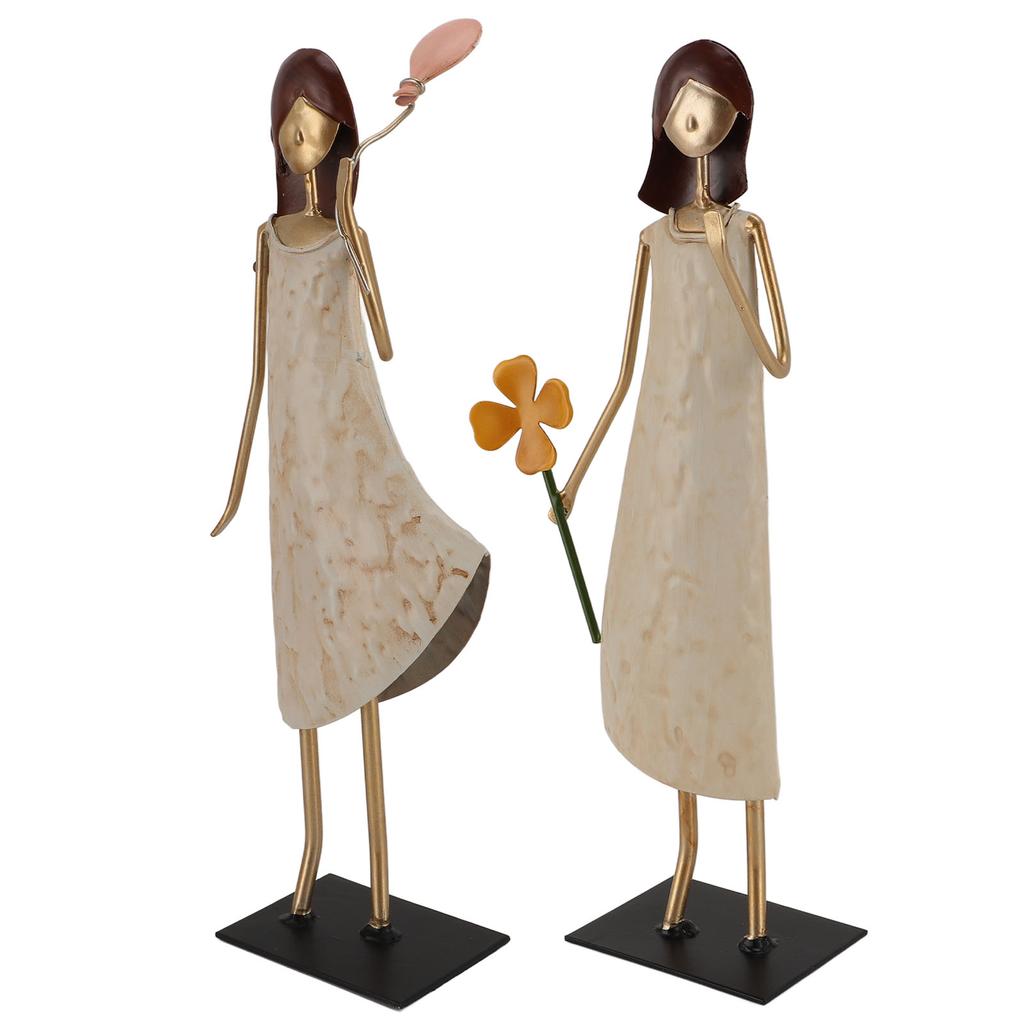 Metal Girl Statue Vintage Iron Art Standing People Figurine Desk Ornament for Home Study Living Room