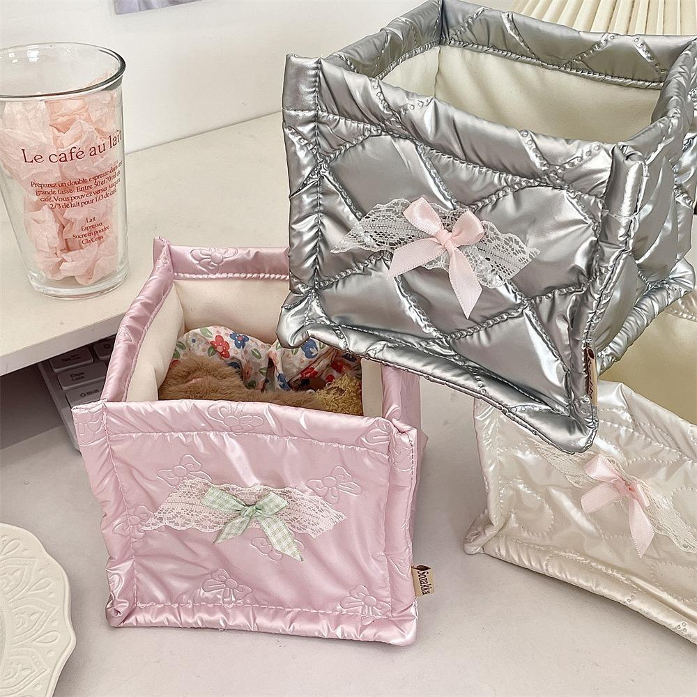 Multifunctional Quilted Storage Basket Soft PU Desktop Storage Box Handmade Storage Basket  Home