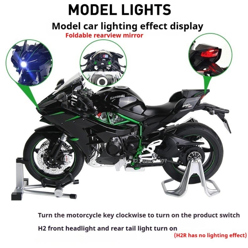 1:9 H2R Motorcycle Model Toy Car Metal Diecast Linkage Steering Models Shock Absorption Spray Motorbike Children's Gifts