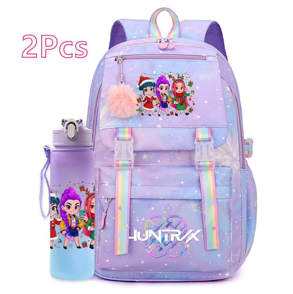 2 шт./комплект Новый Рождественский K-pop Принтованный Рюкзак 750 мл Бутылка для воды Большая Вместимость Дорожная Сумка для Подростка Девочки Мальчика Водонепроницаемый Школьный рюкзак Детский Подарок Рюкзак