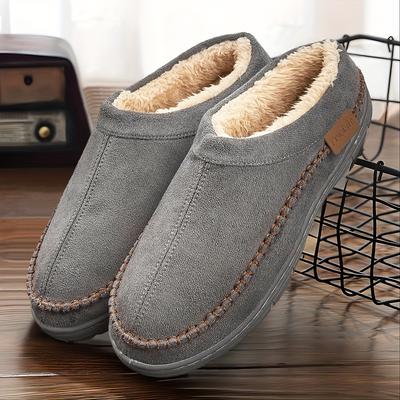 Herren Indoor Outdoor Hausschuhe Fellig Warm Gemütlich Memory-Schaum Runde Zehe Uni Hausschuhe Winter Vintage Lässige Hausschuhe