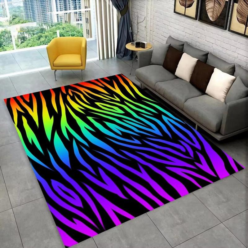 3D-Teppich mit buntem Zebra-Muster, Teppich für Wohnzimmer, Schlafzimmer, Sofa, Büro, Fußmatte, Dekoration, rutschfeste Bodenmatte für Kinder