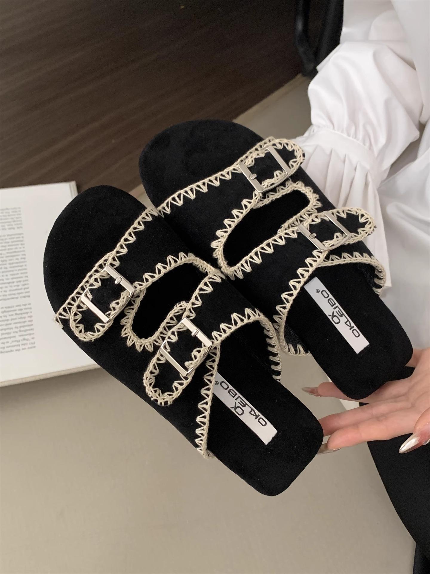 

Xiaoxiangfeng flat-bottomed cool slippers women s summer outer wear summer sandals women s seaside beach with skirt one-word slippers 35 чёрный