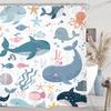 Cartoon Shower Curtain Ocean Animals Blue Whale Tropical Fish Lion Plantes Kids Bathroom Decor Polyester Bath Curtain with Hooks