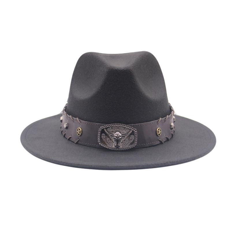 Hot-selling top hat, ethnic style cow head, western cowboy top hat, rolled brim, retro riding hat, woolen felt hat