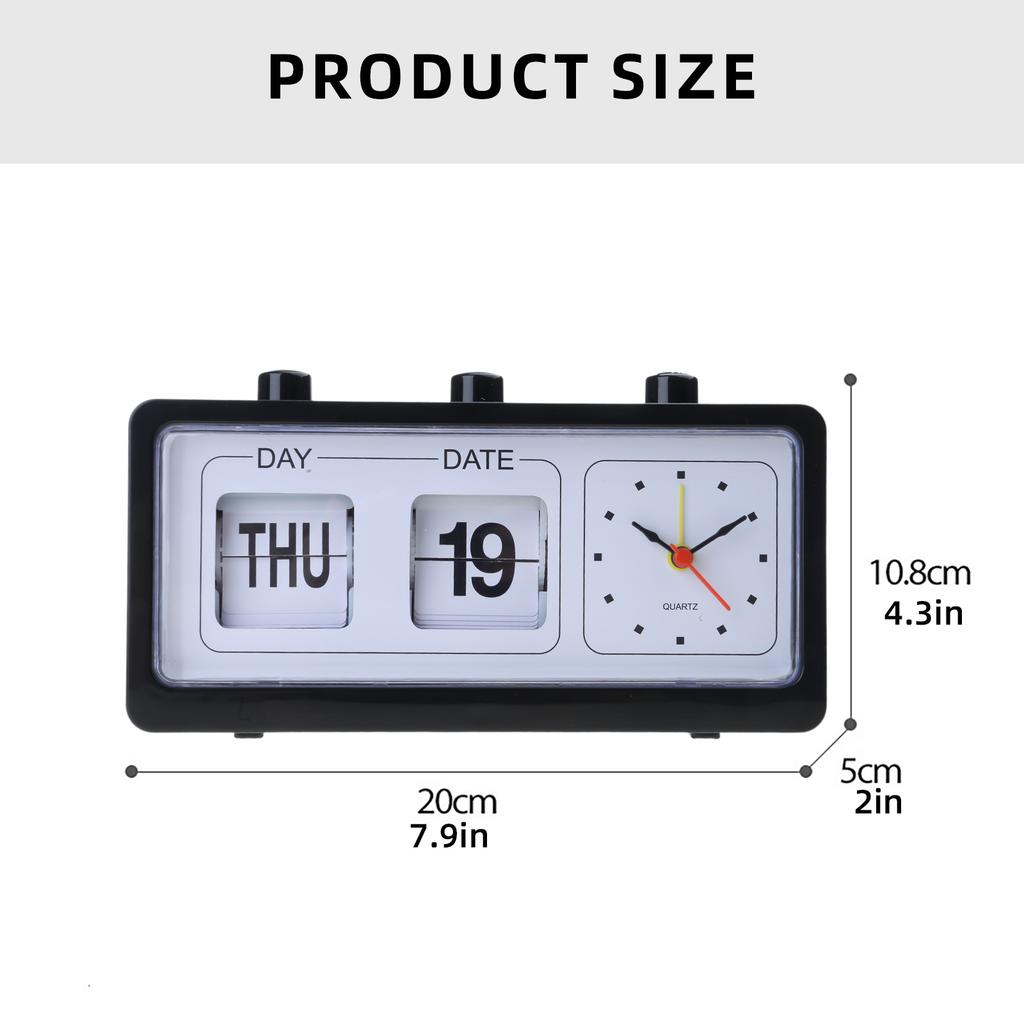 Classical Retro Mechanical Alarm Clock with Manual Flipped Calendar Date Day Time Display for Living Room or Office