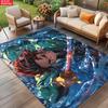 Anime Swordsman Area Rug, Water Theme Floor Mat, Decorative Carpet for Gaming Room Bedroom Living Room, Washable Home Decor Gift