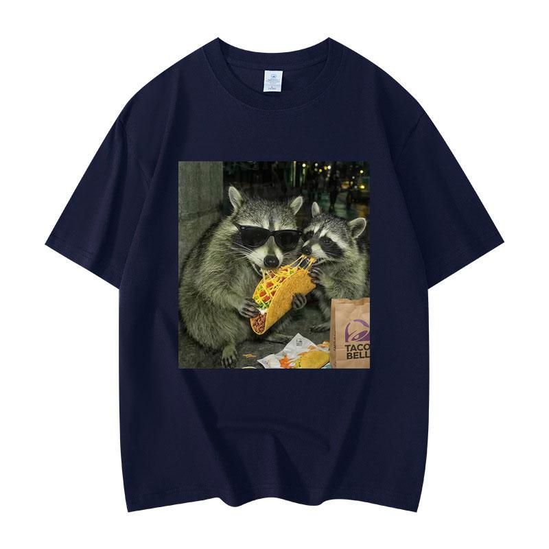 Raccoon Eating Tacos Funny Meme Tshirt High Quality Fashion Oversized T Shirts Men Women Casual Cotton Short Sleeve Tshirts