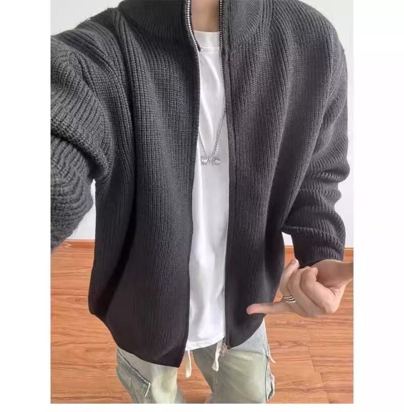 

Cuibuju Men s Casual Korean Style Stand-up Collar Knit Zipper Cardigan M темно-сірий