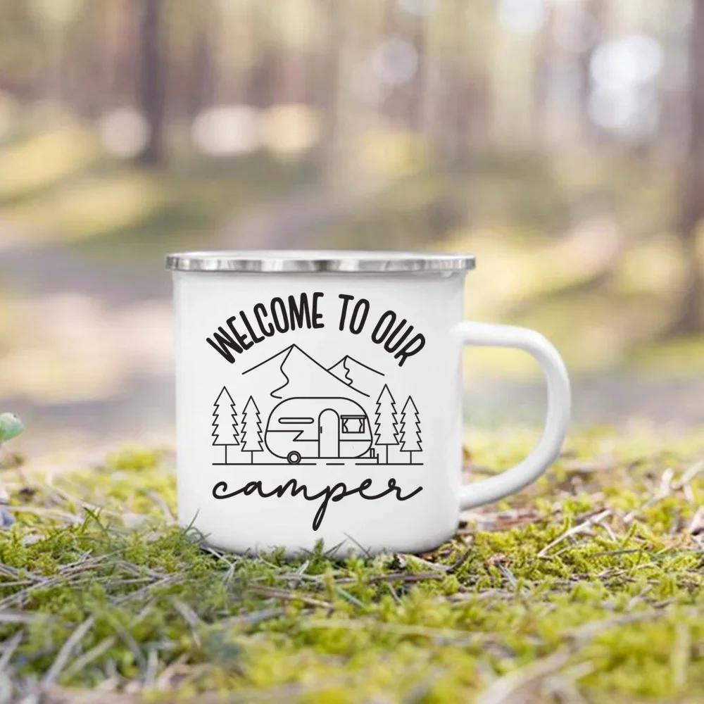 Camping Coffee Handle Cup Sometimes Nature Is All You Need Print Enamel Mugs Nature Hiking Water Tea Mug Holiday Travel Gift Cup