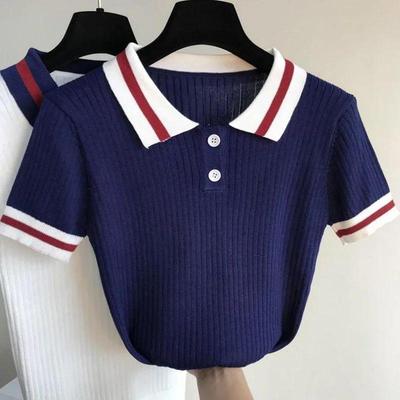 Knitted Summer Ladies Polo Shirt White Poles Women Sweet Short Sleeve Basic Tee Shirt Female Clothing Fashion New