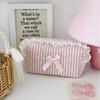 Cute Pink Striped Lace Makeup Pouch Aesthetic Ins Style Makeup Bag for Girls Teens Cosmetic Organizer Kawaii Pencil Case