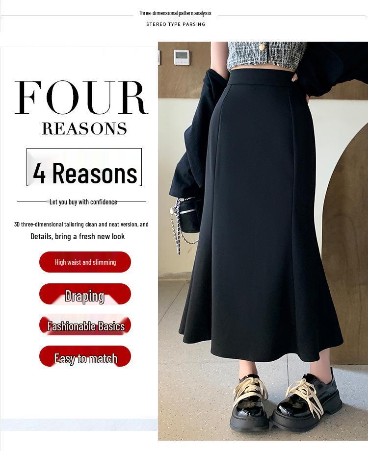 Spring 2025 Women's High-Waist A-Line Fishtail Midi Skirt
